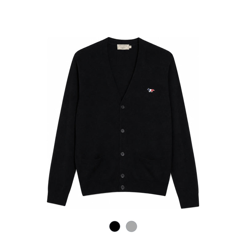 Maison Kitsune V-Neck Wool Cardigan Tricolor Fox Patch Unisex