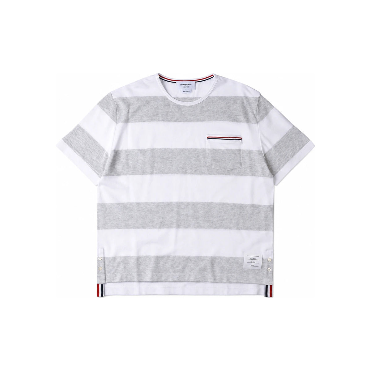 THOM BROWNE Rugby Stripe Pocket Short Sleeve T-Shirt Gray