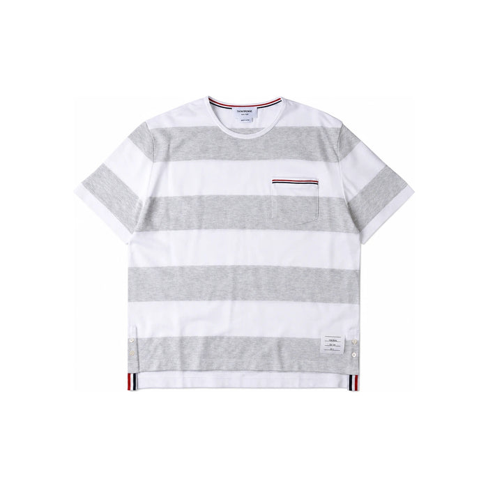 THOM BROWNE Rugby Stripe Pocket Short Sleeve T-Shirt Gray