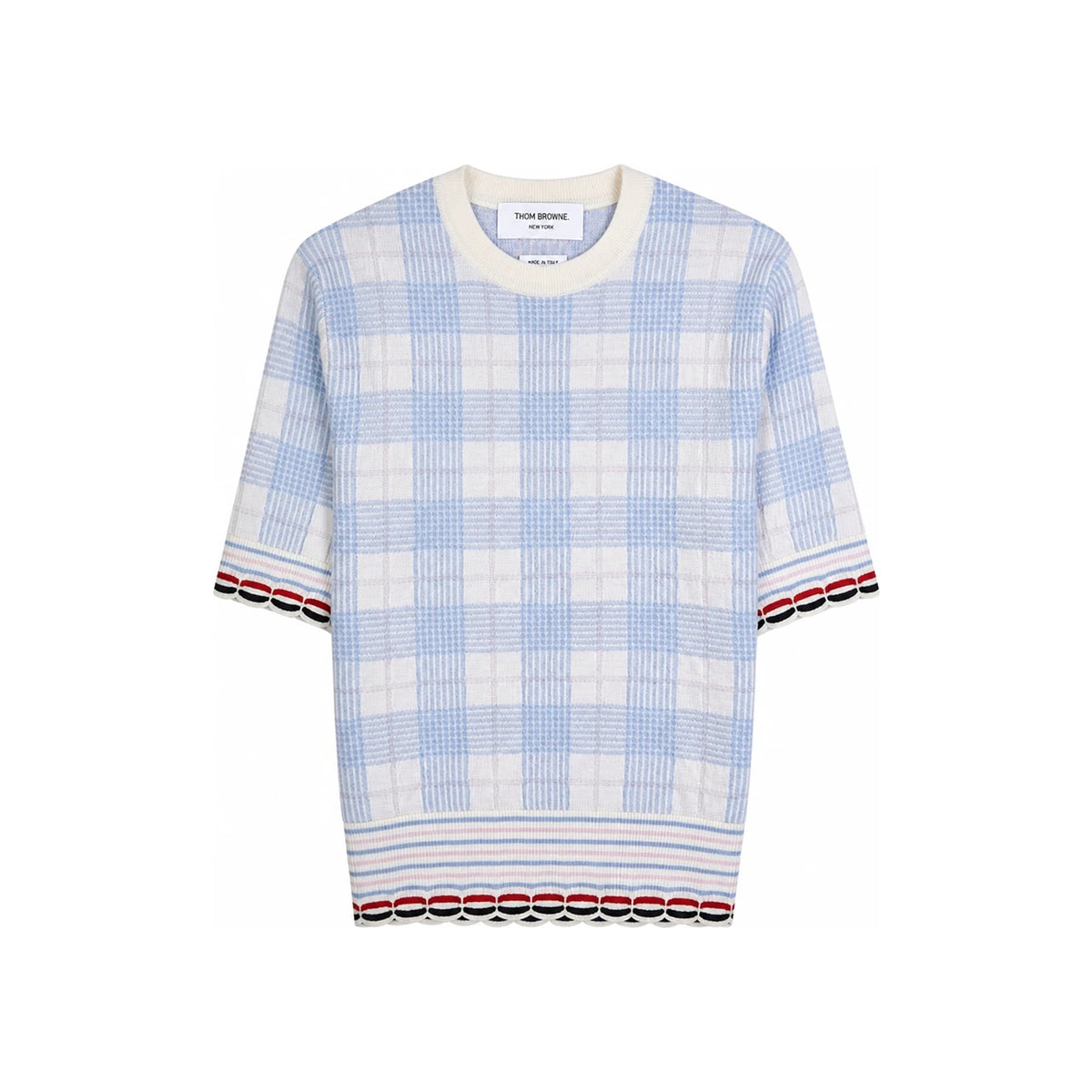 THOM BROWNE Women’s Scallop Edge Check Wool Crewneck Sweater