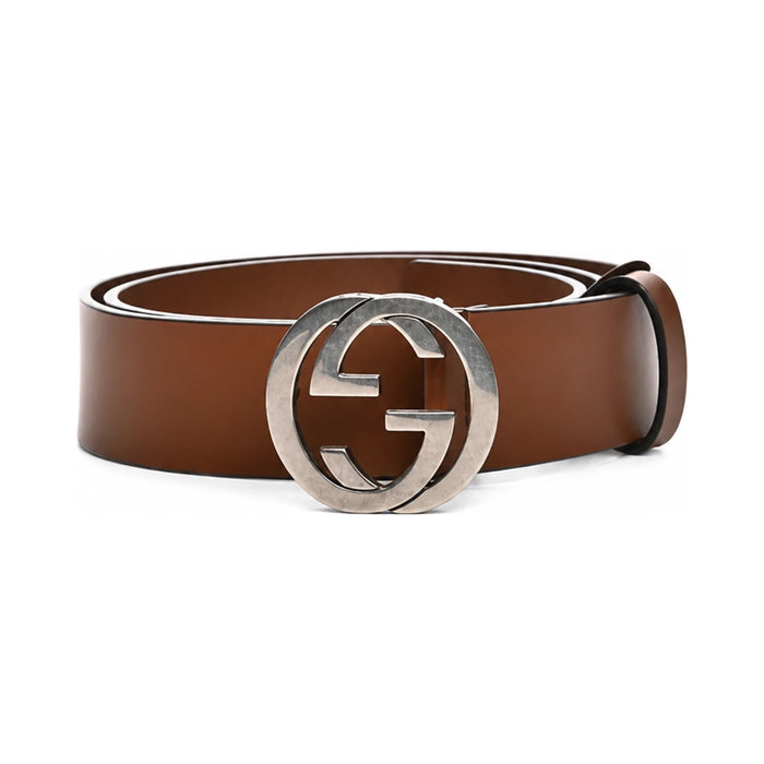 GUCCI Brown Leather Interlocking Logo Men's Belt 546389 BGHON 2535