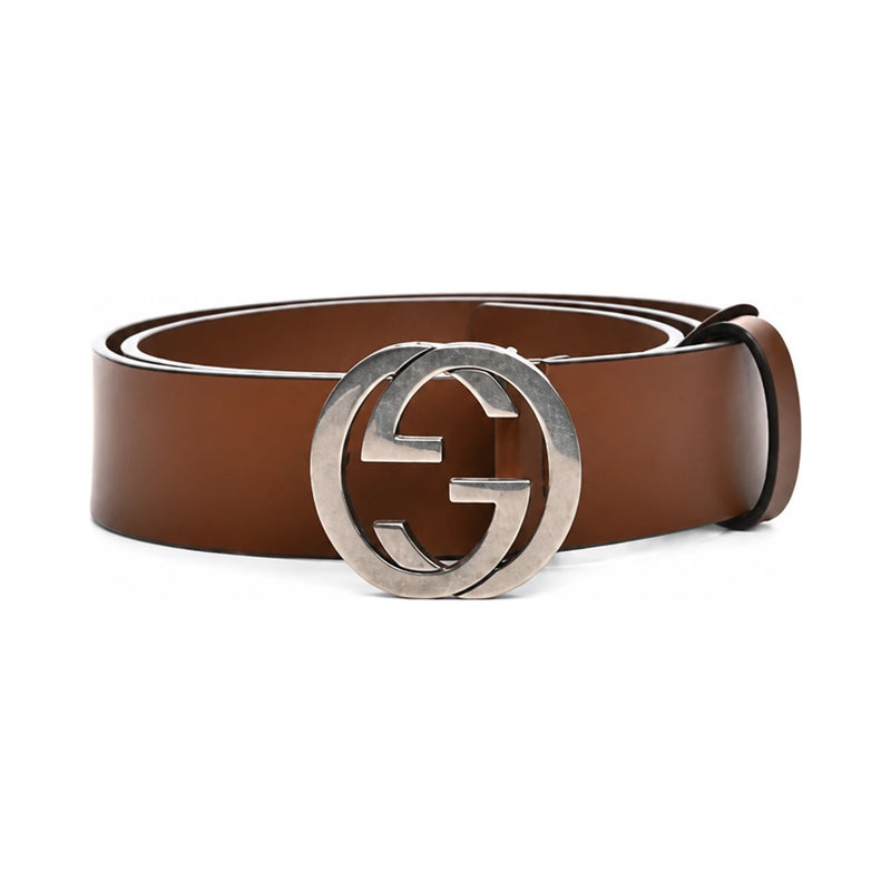 GUCCI Brown Leather Interlocking Logo Men's Belt 546389 BGHON 2535